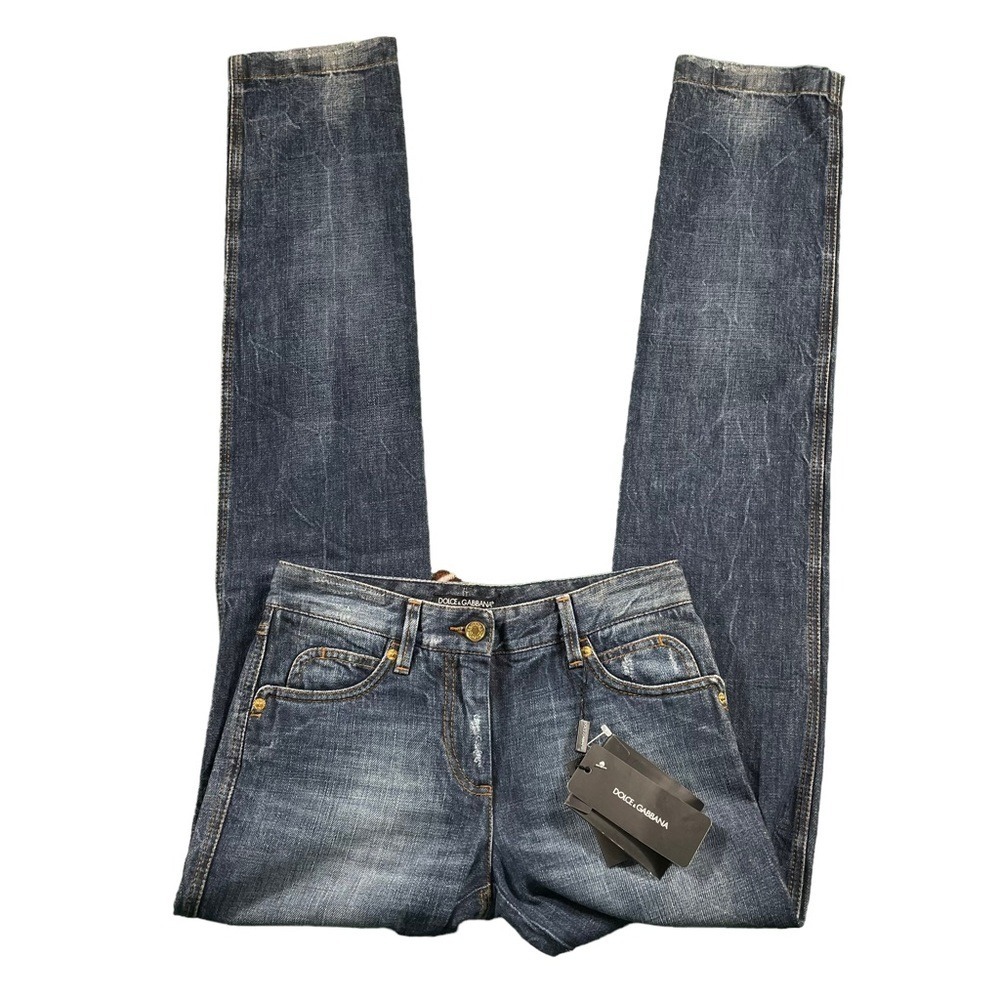 NWT Dolce & Gabanna Jeans Womens Sz 38 US Sz 28 Blue Slightly Distressed style - Picture 2 of 7